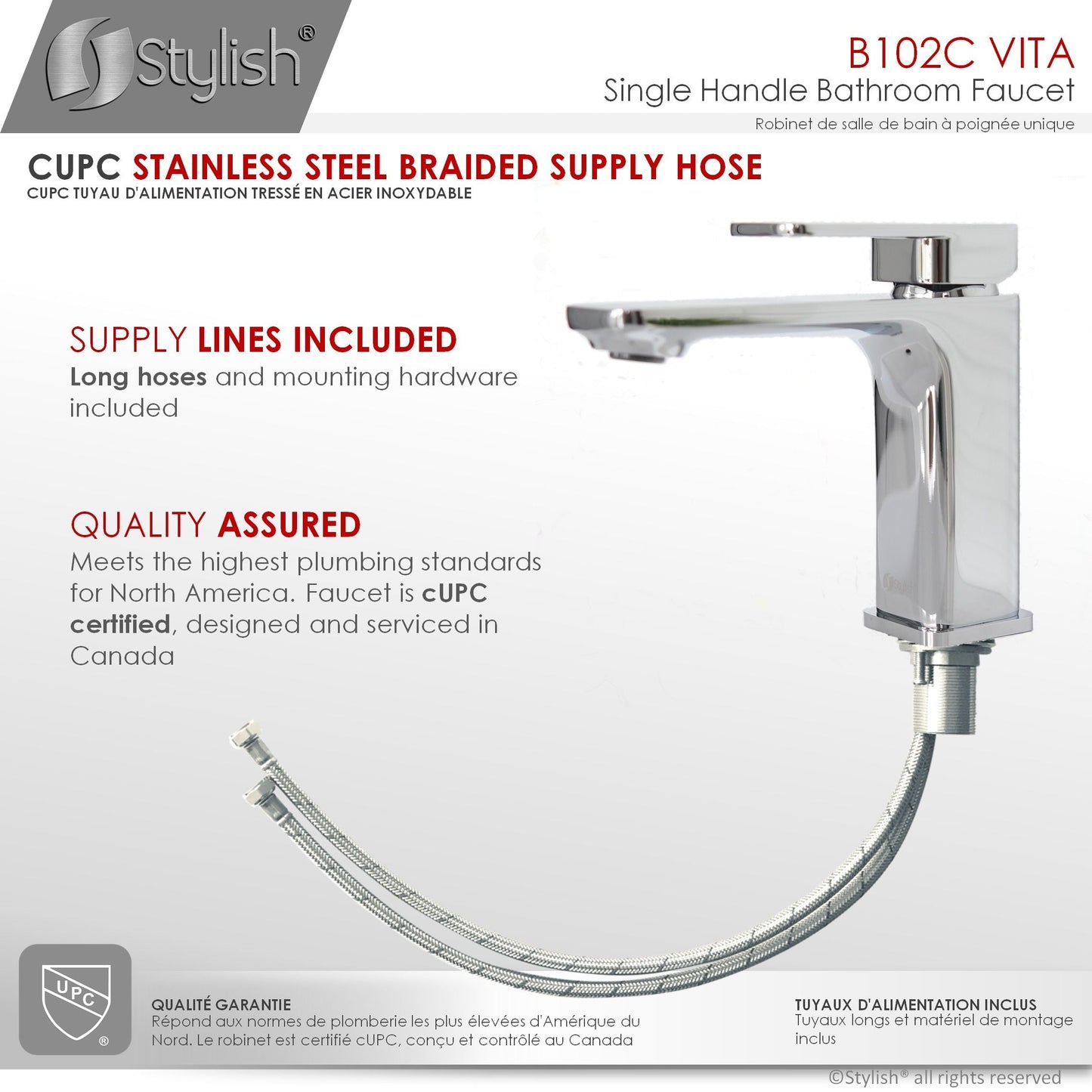 Stylish Vita Single Handle 6" Bathroom Faucet for Single Hole Brass Basin Mixer Tap, Polished Chrome Finish B-102C
