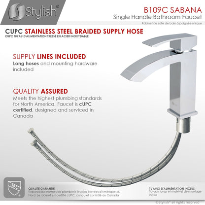 Stylish Sabana Single Handle 7" Bathroom Faucet for Single Hole Brass Basin Mixer Tap, Polished Chrome Finish B-109C