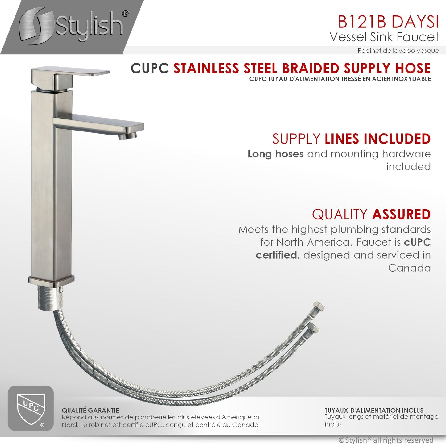 Stylish Daysi Brushed Nickel 12" Single-Hole Vessel Sink Bathroom Faucet B-121B