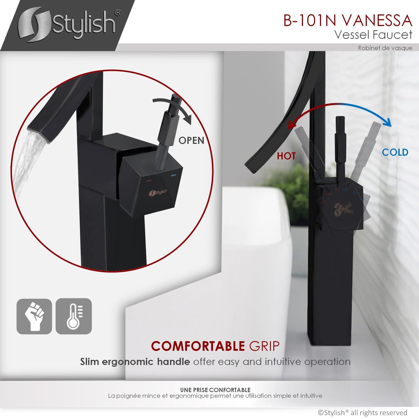 Stylish Vanessa 17.5" Bathroom Faucet Single Handle Matte Black Finish B-101N