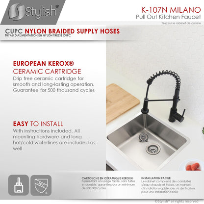 Stylish Milano 17.5" Kitchen Faucet Single Handle Pull Down Dual Mode Lead Free Matte Black Finish K-107N