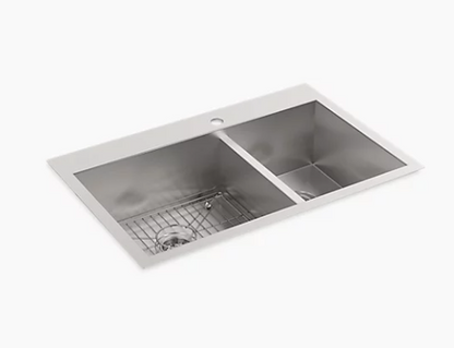 Kohler Vault 33" X 22" X 9-5/16" Top-mount/undermount Large/medium Double-bowl Kitchen Sink With Single Faucet Hole
