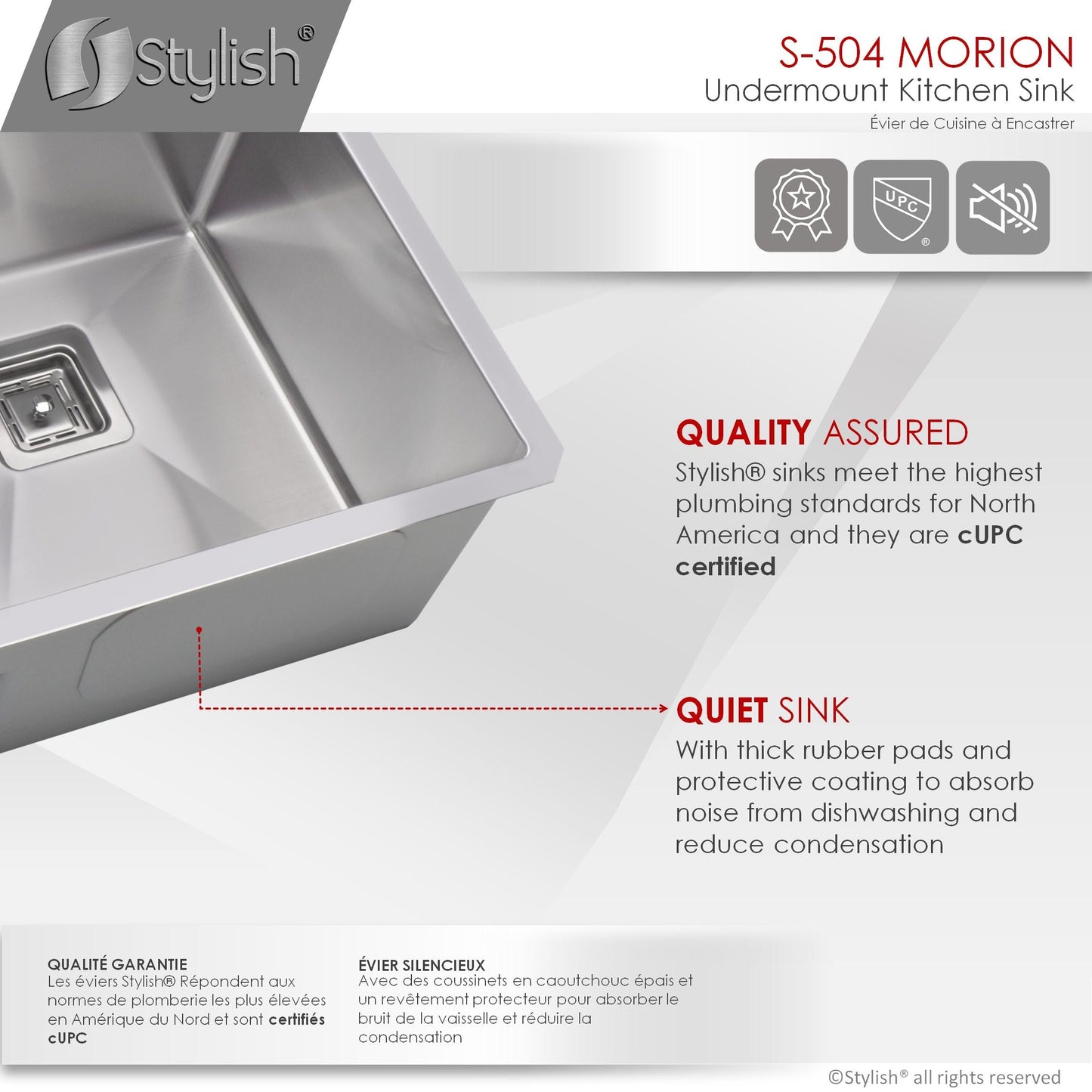Stylish Morion 30" x 18" Double Bowl Stainless Steel Kitchen Sink with Square Strainers S-504XG