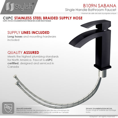 Stylish Sabana Single Handle 7" Bathroom Faucet for Single Hole Brass Basin Mixer Tap, Matte Black Finish B-109N
