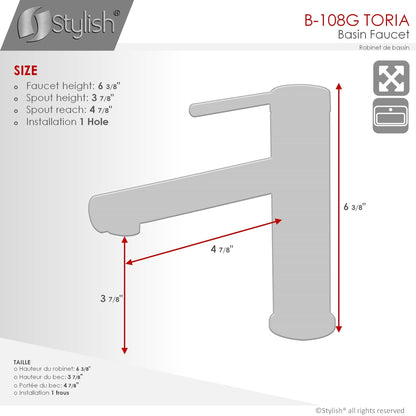 Stylish Toria 6" Single Handle Basin Bathroom Faucet in Brushed Gold Finish B-108G