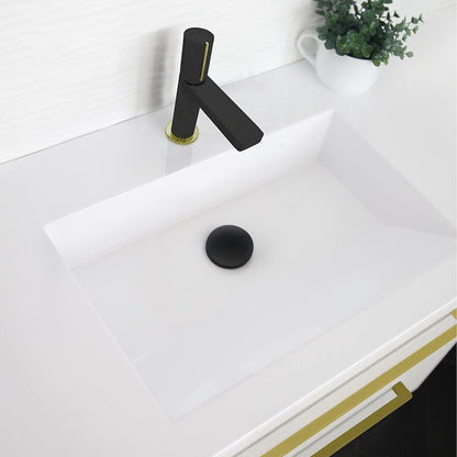 Stylish Single Handle Modern Bathroom Basin Sink Faucet in Matte Black with Gold accents Finish B-104NG