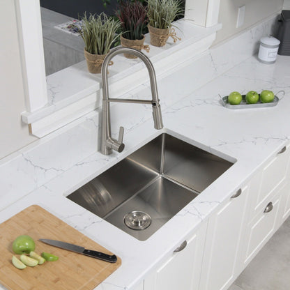 Stylish EMERALD 28" x 18" Single Bowl Kitchen Sink, 16 Gauge Stainless Steel with Grid and Basket Strainer, S-306XG