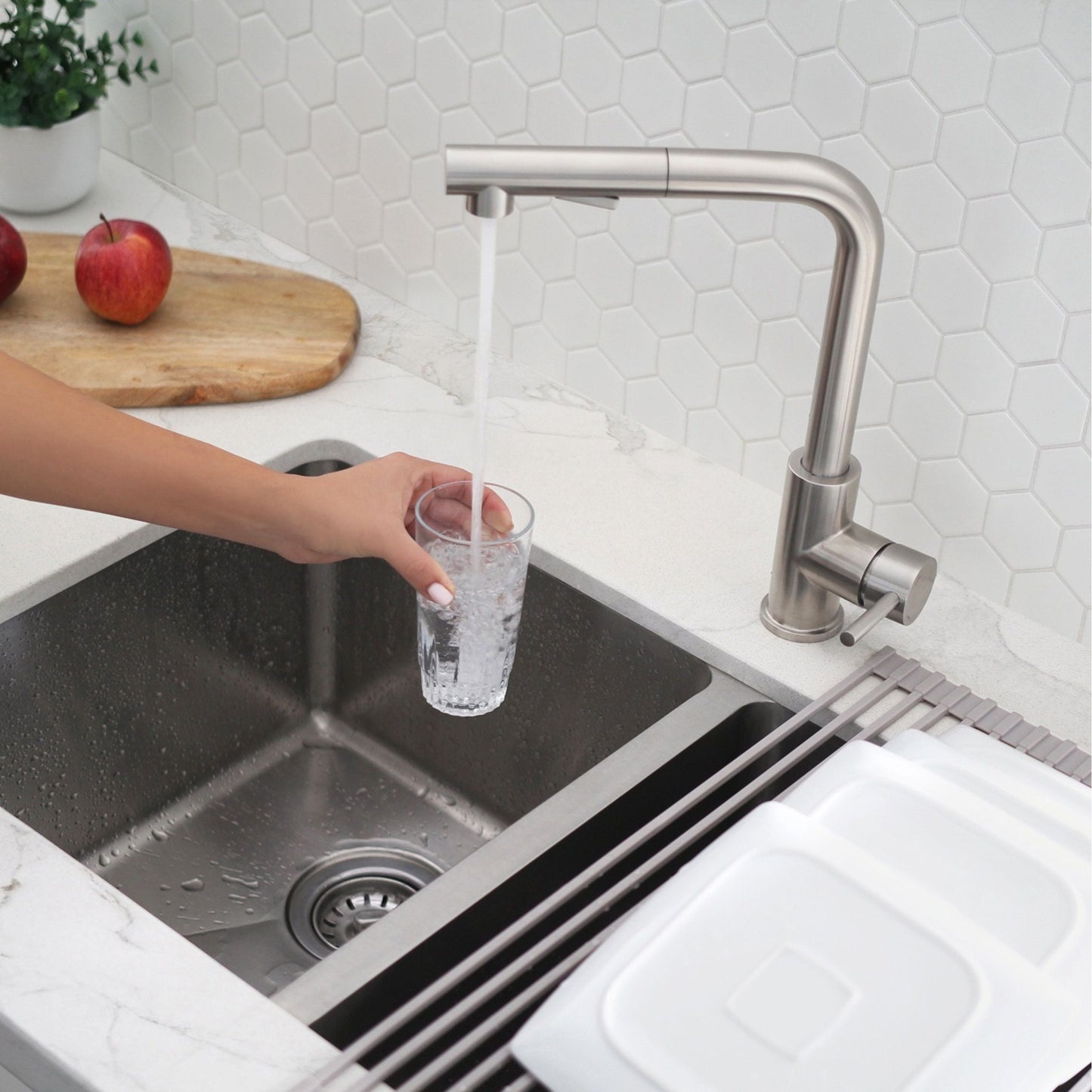 Stylish Venezia 12" Kitchen Faucet Single Handle Pull Down Dual Mode Stainless Steel, Brushed Finish K-130S