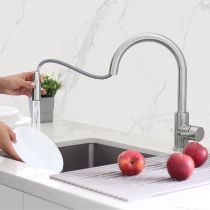 Stylish Modena 14" Kitchen Faucet Single Handle Pull Down Dual Mode Stainless Steel Brushed Finish K-131S