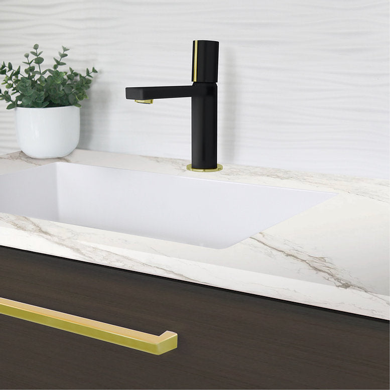Stylish Single Handle Modern Bathroom Basin Sink Faucet in Matte Black with Gold accents Finish B-104NG