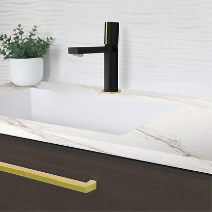 Stylish Single Handle Modern Bathroom Basin Sink Faucet in Matte Black with Gold accents Finish B-104NG