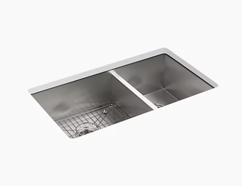 Kohler Vault 33" X 22" X 9-5/16" Top-mount/undermount Large/medium Double-bowl Kitchen Sink With Single Faucet Hole