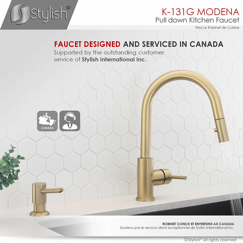 Stylish Modena 14" Kitchen Faucet Single Handle Pull Down Dual Mode Stainless Steel Gold Finish K-131G