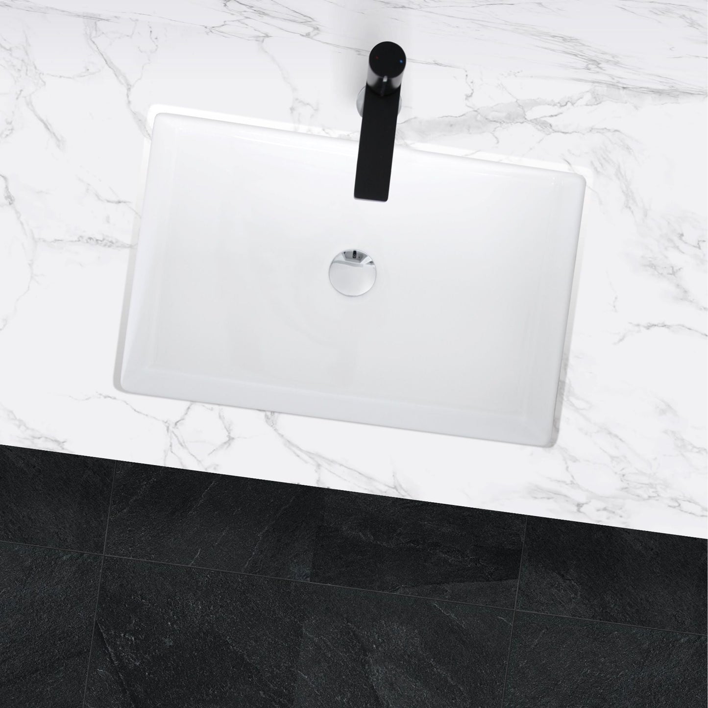 Stylish Voguish 24" x 16" Rectangular Undermount Ceramic Bathroom Sink with 2 Overflow Finishes P-208