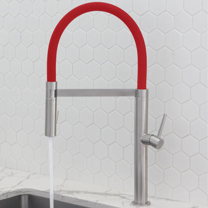 Stylish Carpi 20" Stainless Steel Single Handle Pull Out Dual Mode Kitchen Faucet with Red Spout Hose K-140R
