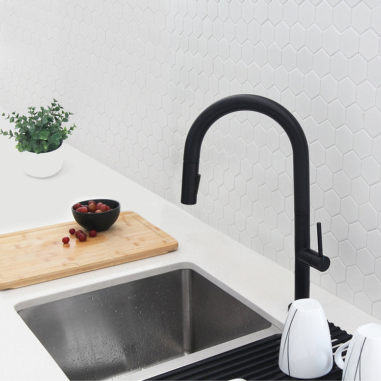 Stylish Catania 17.25" Kitchen Faucet Single Handle Pull Down Dual Mode Lead Free Matte Black Finish K-141N