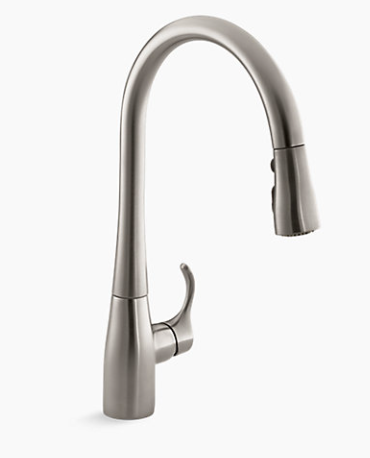 Kohler Simplice Single-hole or Three-hole Kitchen Sink Faucet With 16-5/8" Pull-down Spout, Docknetik Magnetic Docking System, and a 3-function Sprayhead Featuring Sweep Spray - Vibrant Stainless