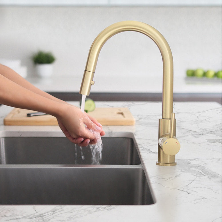 Stylish Modena 14" Kitchen Faucet Single Handle Pull Down Dual Mode Stainless Steel Gold Finish K-131G