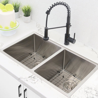 Stylish TOPAZ 28" x 18" Dual Mount Double Bowl Kitchen Sink, 18 Gauge Stainless Steel with Grids and Basket Strainers, S-300TG