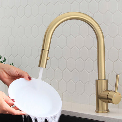 Stylish Modena 14" Kitchen Faucet Single Handle Pull Down Dual Mode Stainless Steel Gold Finish K-131G