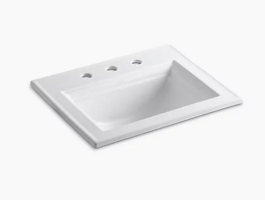 Kohler Memoirs Stately Drop-in Bathroom Sink With 8" Widespread Faucet Holes - White