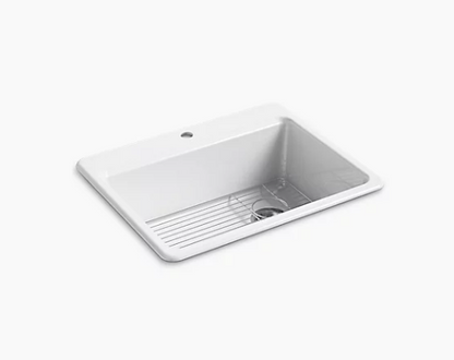 Kohler Riverby 27" X 22" X 9-5/8" Top-mount Single-bowl Kitchen Sink With Bottom Sink Rack and Single Faucet Hole - White
