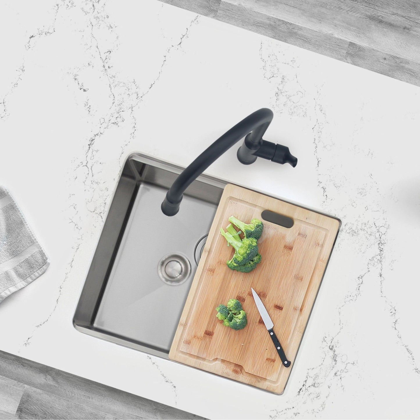 Stylish Versa22 22" x 19" Workstation Single Bowl Undermount 16 Gauge Stainless Steel Kitchen Sink with Built in Accessories S-622W