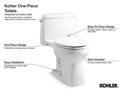 Kohler Kathryn Comfort Height One Piece Compact Elongated 1.28 GPF Chair Height Toilet With Right Hand Trip Lever and Slow Close Seat - White