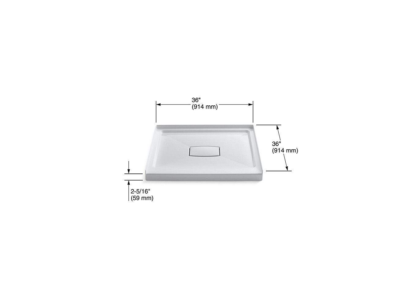 Kohler Archer 36" x 36" Single Threshold Center Drain Shower Base With Removable Cover- White