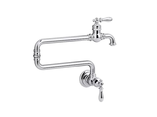 Kohler Artifacts Single Hole Wall Mount Pot Filler Kitchen Sink Faucet With 22" Extended Spout- Polished Chrome