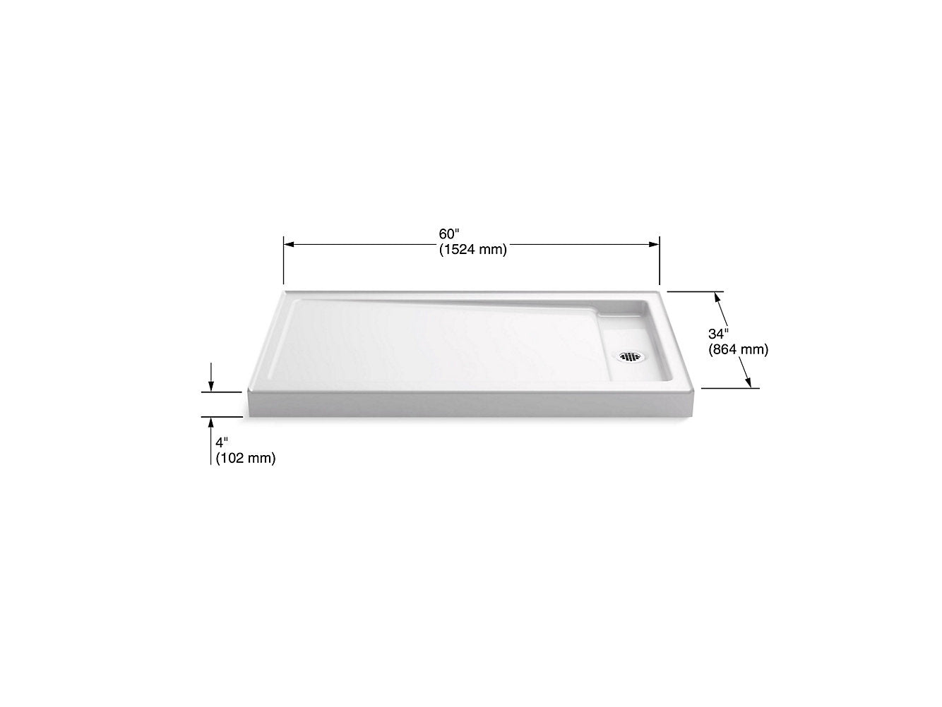 Kohler Bellwether 60" x 34" Single Threshold Shower Base With Right Center Drain