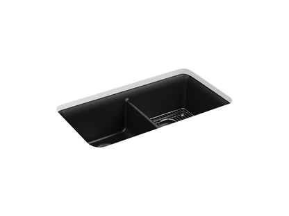 Kohler Cairn 33-1/2" x 18-5/16" x 10-1/8" Neoroc Undermount Double Equal Kitchen Sink With Rack - Matte Black