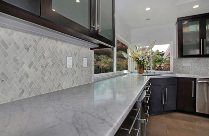 MSI Backsplash and Wall Tile Carrara White 1" x 2" Herringbone Honed 12" x 12"