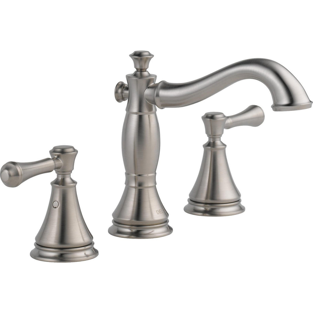 Delta CASSIDY Two Handle Widespread Bathroom Faucet With Metal Pop-Up- Stainless