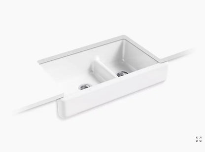 Kohler Whitehaven 35.5" x 21.56" x 9.63" Smart Divide Undermount Double Bowl Large Medium Farmhouse Kitchen Sink With Short Apron