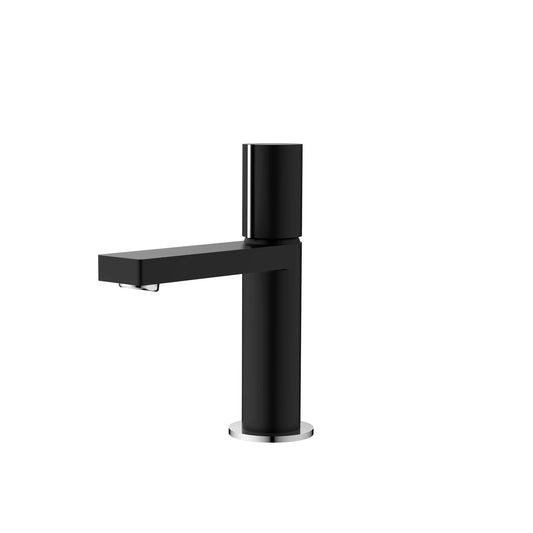 Stylish Riela 7" Single Handle Modern Bathroom Basin Faucet in Matte Black with Chrome accents Finish B-104N