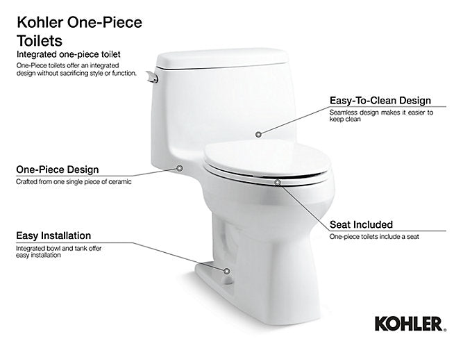 Kohler Adair Comfort Height One Piece Elongated 1.28 Gpf Chair Height Toilet With Right Hand Trip Lever and Quiet Close Seat- White