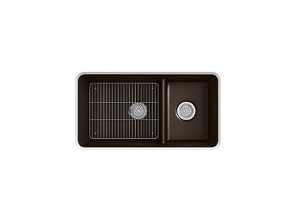 Kohler Cairn 33-1/2" x 18-5/16" x 10-1/8" Neoroc Undermount Double Bowl Large/Medium Kitchen Sink With Rack - Matte Black