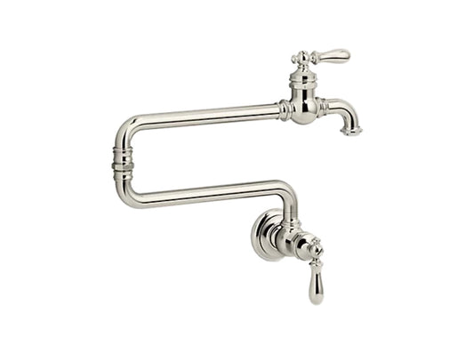 Kohler Artifacts Single Hole Wall Mount Pot Filler Kitchen Sink Faucet With 22" Extended Spout- Vibrant Polished Nickel