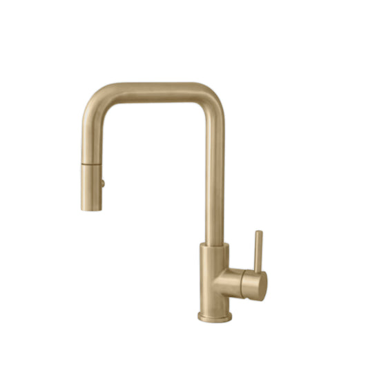 Stylish Rivo Single Handle Pull Down Kitchen Faucet - Brushed Gold Finish K-148G