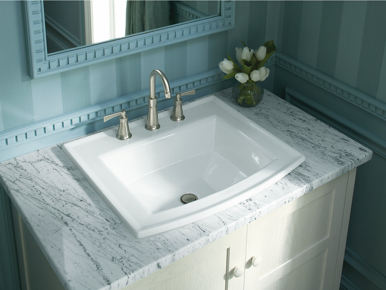 Kohler Archer 22 ⅝" x 19 ⁷⁄₁₆" Drop-in Bathroom Sink With 8" Widespread Faucet Holes - Ice Grey