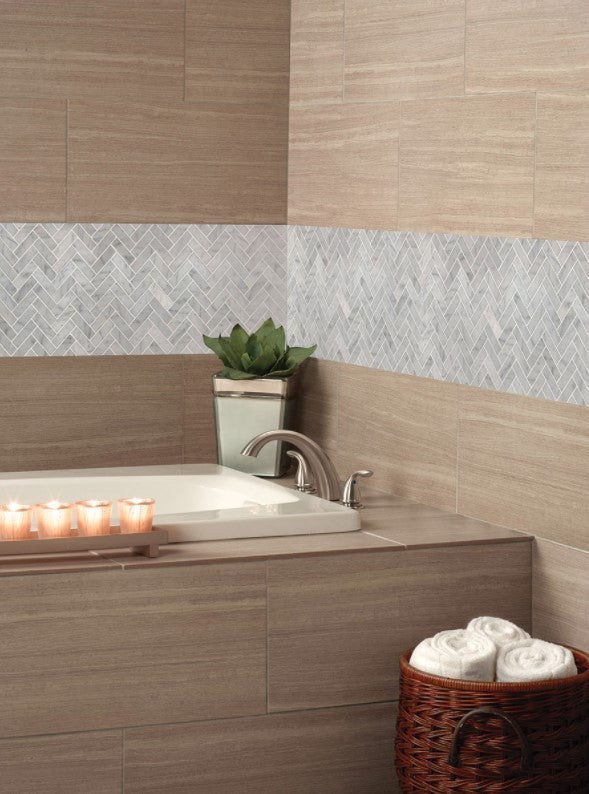 MSI Backsplash and Wall Tile Carrara White 1x3 Herringbone Polished Mosaic Tile 12" x 12"