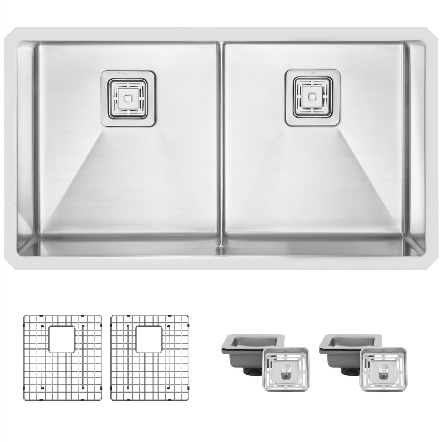 Stylish Spazio 33" x 18" Slim Low Divider Double Bowl Undermount Stainless Steel Kitchen Sink S-501XG