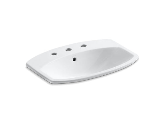 Kohler Cimarron 22 ¹¹⁄₁₆" x 17 ⅞" Drop-in Bathroom Sink With 8" Widespread Faucet Holes - White