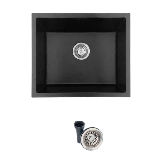 Stylish Aspen 22" x 17.5" Dual Mount Single Bowl Black Composite Granite Kitchen Sink with Strainer