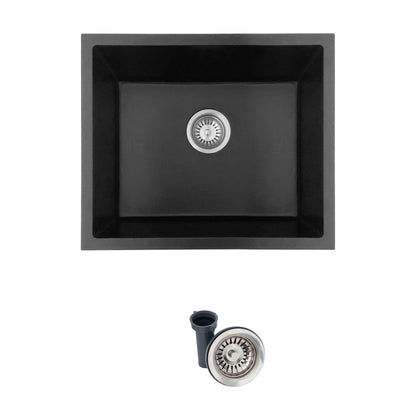 Stylish Aspen 22" x 17.5" Dual Mount Single Bowl Black Composite Granite Kitchen Sink with Strainer