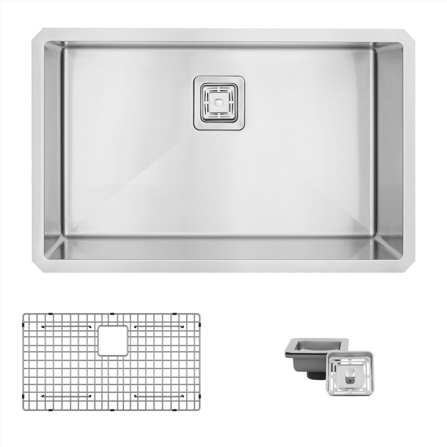 Stylish Jet 30" x 18" Single Bowl Stainless Steel Kitchen Sink with Square Strainer S-511XG