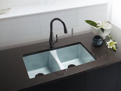 Kohler Deerfield 33" x 22" x 9-5/8" Undermount Double Equal Kitchen Sink - White