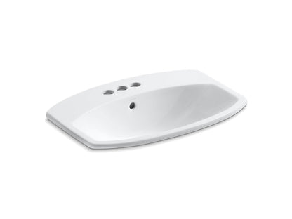 Kohler Cimarron 22 ¹¹⁄₁₆" x 17 ⅞" Drop-in Bathroom Sink With 4" Centerset Faucet Holes - White