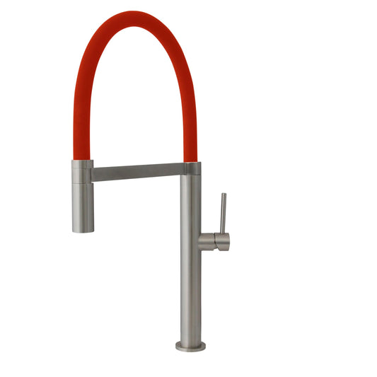 Stylish Carpi 20" Stainless Steel Single Handle Pull Out Dual Mode Kitchen Faucet with Red Spout Hose K-140R